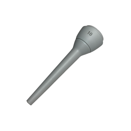 SA LH-727054 Gray plastic Sartorius Tacta Mechanical Tip Ejector Collar/Sleeve for single channel pipettes, 10μL capacity, labeled "10" on the wide end, designed for precise laboratory use, shown isolated on a white background.