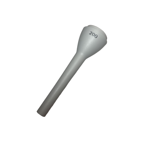 SA LH-727057 The Sartorius Tacta Mechanical Tip Ejector Collar/Sleeve, Single Channel, 200μL features a white plastic nozzle with a wide top, narrow stem, and "200" marking near the top, displayed on a plain white background.