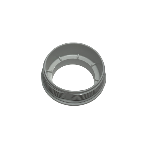 SA LH-727059 Gray, cylindrical Tacta Mechanical Ejector Collar for Single Channel 5000μL pipettes (Sartorius), plastic with open center and vertical inner ridges, viewed from above.