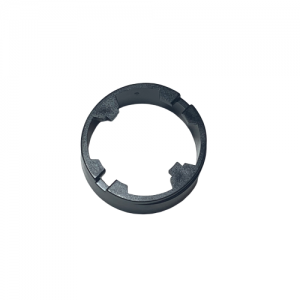 The Tacta Mechanical Lock Collar, Single Channel, 5mL/10mL (Sartorius), is a black circular plastic ring with four inner notches. Shown on a white background, it's perfect for precisely securing your Single Channel equipment.