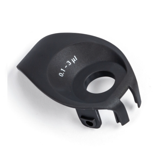 SA_LH-727024 Black plastic Tacta Mechanical Handle Collar, Single Channel, 3μL, with 0.1 - 3 μl printed on the top surface.