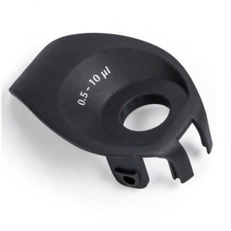 SA_LH-727025 Black curved plastic Tacta Mechanical Handle Collar, Single & Multichannel, 10μL, labeled with the volume range 0.5–10 μl.