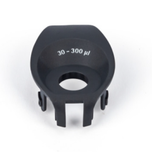 Black plastic Tacta Mechanical Handle Collar, Multichannel, 300μL for a Sartorius pipette, marked with a 30–300 μl volume range.