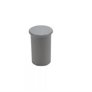A cylindrical, smooth, light gray metal cap resembling the Eppendorf Research Plus Control Button, 20µL, with a flat, rounded top, shown against a white background.