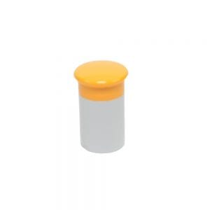 A Research Plus Control Button, Orange, 300µL (Eppendorf), with its cylindrical white body and rounded orange cap, is displayed against a plain white background.