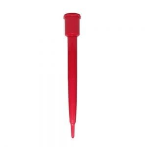The Labnet Shaft Single Channel red pipette tip (2μL) is displayed vertically on a white background, ideal for accurate measurements and compatible with Labnet pipettes.
