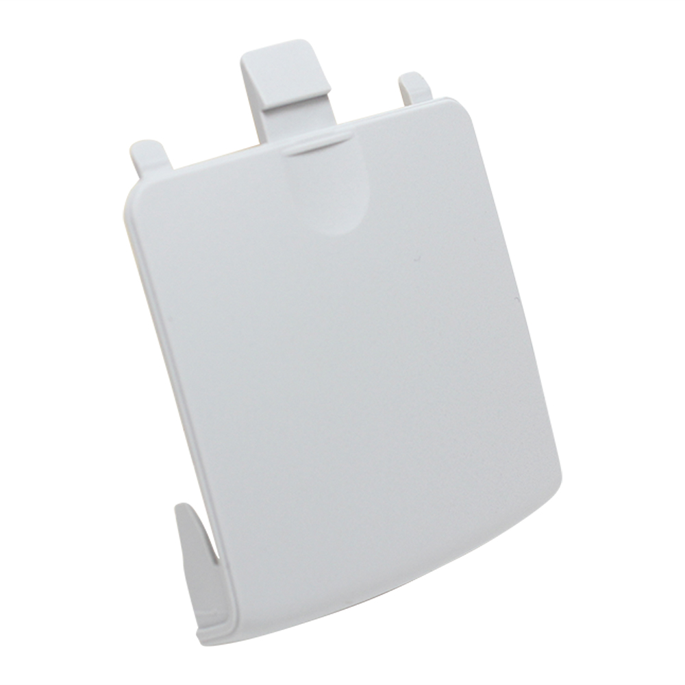 TS2215190 The E1 ClipTip Battery Lid (Thermo Scientific) is a white plastic rectangular compartment cover with a latch and two side hooks, designed for the E1 ClipTip electronic device.
