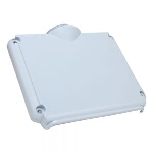 A white plastic rectangular junction box with four screw holes and a circular cable entry on one side, crafted with precision comparable to the Nichiryo Nichipet 7000 Casing B Multichannel 8 Channel pipette (10μL, 50μL, 200μL, 300μL).
