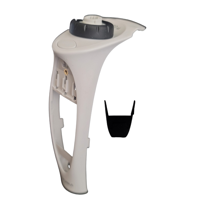 Picus / Picus NxT Top Cover, 120μL (Sartorius), white and gray plastic control panel housing with black dial and separate black component, shown isolated on a white background.