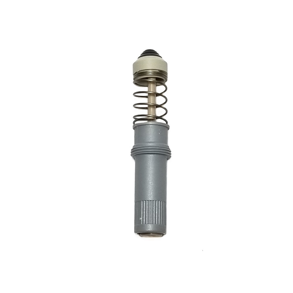 BT 704603PS A metal spring in the Transferpette S Piston Assembly, Single Channel, New Version, 10-100μL (BrandTech), is connected to a gray plastic cylindrical housing, set against a white background.