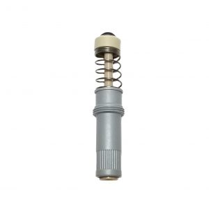 A metal and plastic spring-loaded piston assembly with a gray cylindrical body and exposed coil spring, designed for the Transferpette S Piston Assembly, Single Channel, New Version, 20-200μL (BrandTech).