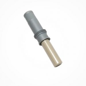 A grey plastic and metallic cylindrical Transferpette S Piston Single Channel Pipette (BrandTech), new version, 100-1000μL, with a ribbed grip and light lower section is shown on a white background.