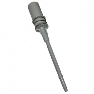 The Transferpette S Shaft with Ejector Spring, Single Channel, Older Version (BrandTech), for 5-50μL liquid transfers, is shown with a long spout and cylindrical top against a white background.