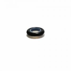 A small, round Varipette 4810 Piston Seal & O-ring, 100μL (Eppendorf), black and silver with a center hole, is shown on a plain white background.