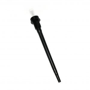 A Proline Mechanical Tip Cone, Single Channel (20μL, 50μL) by Sartorius is displayed on a white background, featuring a black plastic dispensing pump with a long spout and a white cap.