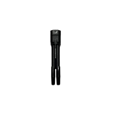 TS 2212810.1 Black metal two-prong tool with a hexagonal top and cylindrical body, resembling the Finnpipette F2 Multichannel Tip Cone, 16 Channel, 10μL (Thermo Scientific), centered on a plain white background.
