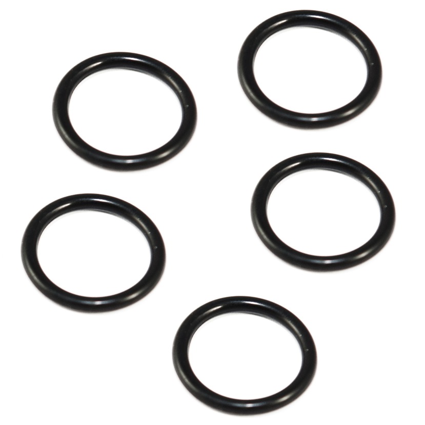 BT 6694 Five black Dispensette III Organic FKM Sealing Rings for Filling Valve (BrandTech), 5 pack, arranged on a white background.