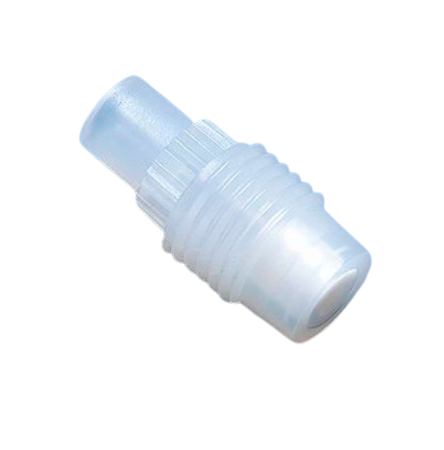 BT-6749-6727-6728 A small, translucent plastic nozzle with ridges—compatible with the Dispensette S Discharge Valve, 5mL and 10mL (BrandTech)—isolated on a white background.