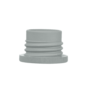 The Brandtech Bottle Thread Adapter, PP, 33/22mm features a ridged middle and flat top. Made from durable plastic, it is displayed against a white background.