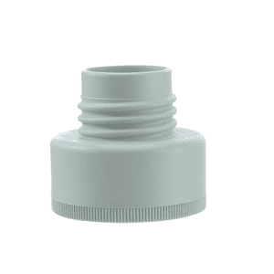 White PP plastic bottle cap with ribbed grip and threaded neck, compatible with the Brandtech Bottle Thread Adapter, PP, 33/45mm, shown against a plain white background.