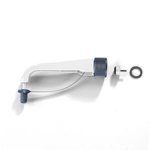 A white and blue seripettor Discharge Tube, Fine Tip, 95mm, 2mL (BrandTech) is shown with its cap, seal, and O-ring detached on a white background.