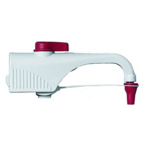 The Dispensette S Discharge Tube with Recirculation Valve, Fine Tip, 105mm (BrandTech) fits beverage dispenser taps for large drink containers and supports volumes from 1mL to 10mL.
