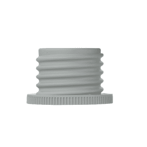 The Brandtech Bottle Thread Adapter, PP, 33/24mm, is a gray ribbed cylindrical fitting with a flared grooved base, shown against a white background.