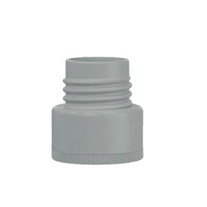 The Bottle Thread Adapter, PP, 33/38mm (Brandtech), a gray ribbed plastic screw cap with threading, is displayed against a plain white background.