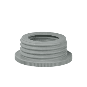 Brandtech Bottle Thread Adapter, PP, 45/S40mm—features ridged sides and a wide circular opening for connecting compatible components.