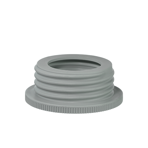 BT704343 Brandtech Bottle Thread Adapter, PP, 45/S40mm—features ridged sides and a wide circular opening for connecting compatible components.