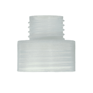 Close-up of the Brandtech Bottle Thread Adapter, ETFE, 33/45mm, showing screw threads and ridged sides for a secure fit on 33/45mm bottles. Plain white background.