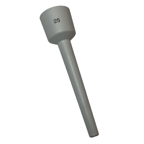 A yellow cylindrical Reference 2 Ejector Sleeve for fixed volume, 25 μL (Eppendorf), with a wide top and tapered bottom, photographed against a white background.