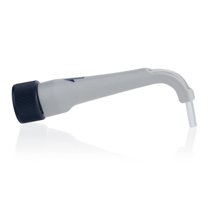 quiksip_filling_tube QuikSip Bottle Top Aspirator features a plastic nozzle with a dark blue screw cap and angled tip; compatible with BrandTech Filling Tube systems for convenient use.