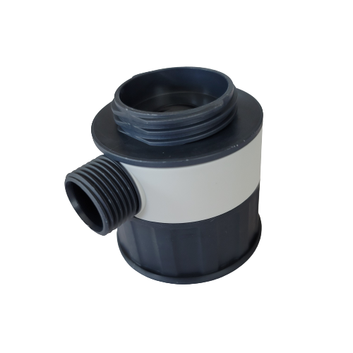 BT 6794 Black and gray seripettor & seripettor pro Valve Block, 25mL (BrandTech), made of plastic with two threaded openings, displayed on a white background.