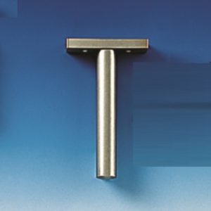 A Dispensette Support Rod Connector for Wall Mounting Unit (Brandtech) stands upright against a blue background.