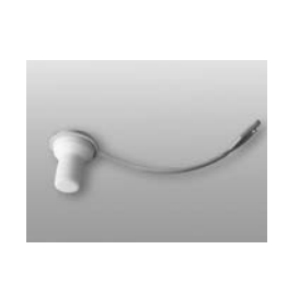 BT 706016 A medical implant device featuring a round white port and a thin flexible tube, resembling the Dispensette PTFE Screw Cap with Fastener, White, 0.5-10mL (Brandtech), is displayed on a plain gray background.