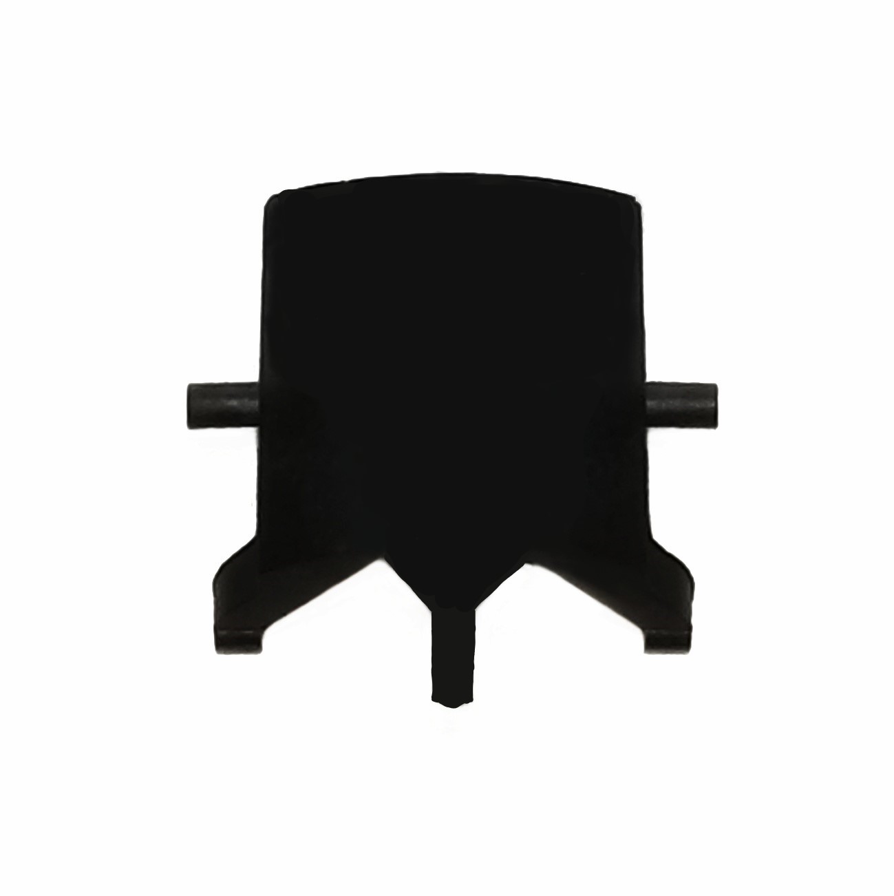 The black plastic stream / Xstream Holder Clamp (Eppendorf) features two side extensions and a central protrusion, shown against a white background—ideal for organizing your Eppendorf setups.