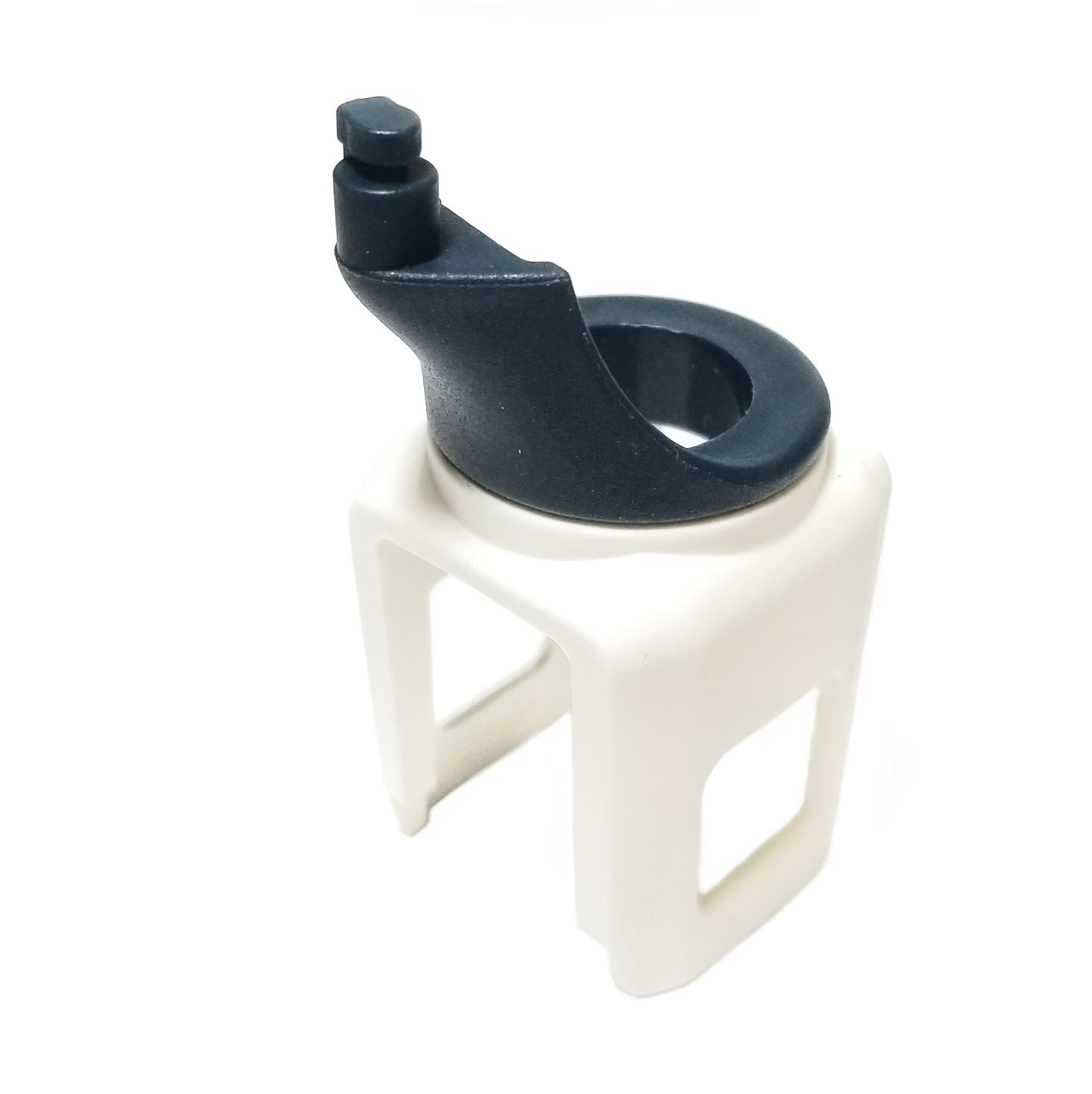 GI F507007 A white rectangular plastic base with a black curved top, featuring a cylindrical hole and vertical post. Designed as the Pipetman Neo Ejection Interface for Gilson multichannel pipettes, compatible with 8 & 12 channel models.