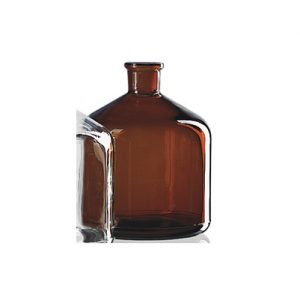 A Spare Reservoir Bottle, Amber, 2000mL (Brandtech), with a short neck and rounded shoulders, is shown beside a partially visible clear bottle.
