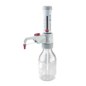 The Dispensette S Bottletop Dispenser, Analog, Adjustable with Recirculation Valve (0.2-2mL by BrandTech) provides precise liquid handling for laboratories.