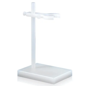 The Bottle Stand, PP (Brandtech) features a transparent rectangular base, a vertical pole, and an adjustable top support arm—perfect for securing Brandtech products.