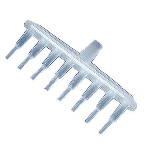 The QuikSip Bottletop Aspirator 8-Channel Manifold by BrandTech features a clear plastic body with one inlet and eight outlet nozzles, ideal for use with aquarium air pumps or BrandTech bottletop aspirators.