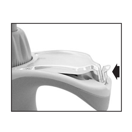 BT 704650 Close-up of a water fountain spout with a black arrow pointing to the mouth guard area, echoing the precision of the Transferpette S, Label Window, Single & Multichannel, All Volumes (BrandTech).