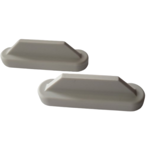 Two identical Titrette Battery Case Covers (2 Pack, BrandTech), white plastic with rounded bases and wedge-shaped design, are displayed on a plain white background.