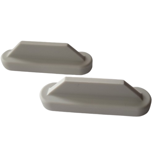 BT-8857 Two identical Titrette Battery Case Covers (2 Pack, BrandTech), white plastic with rounded bases and wedge-shaped design, are displayed on a plain white background.