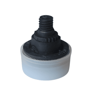 A black plastic threaded cap with a white base, designed to seal containers or bottles, compatible with the Titrette Piston, 10mL (BrandTech).