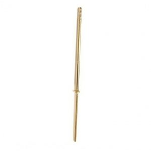 A gold-colored metal Eppendorf Research Plus Lifting Rod, Single Channel, 2.5µL-10µL, with a textured grip on one end, stands vertically against a white background.