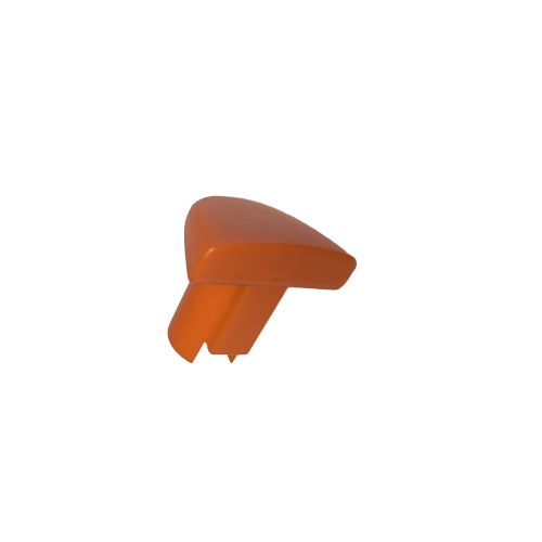 An orange plastic Lambda Plus Ejector Button for single & multichannel pipettes (all volumes, Labnet/Corning) with a curved top and two downward prongs, shown on a white background.