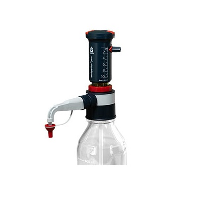 BT 4720440 The seripettor pro Bottletop Dispenser, 1-10mL (BrandTech), is shown attached to a clear glass bottle with volume markings and an adjustable dosing feature.