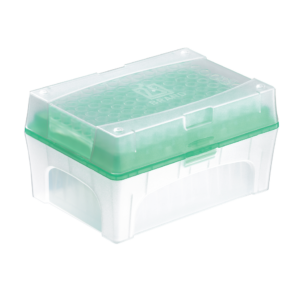 The BrandTech TipBox with Tip Tray, Empty, Stackable, PP, Green, 300μL keeps your lab pipette tips organized and accessible. Ideal for storing and dispensing 300μL tips with its stackable design.